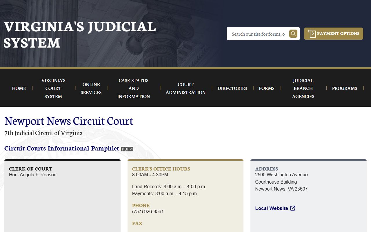 Newport News Circuit Court docket records on vacourts.gov