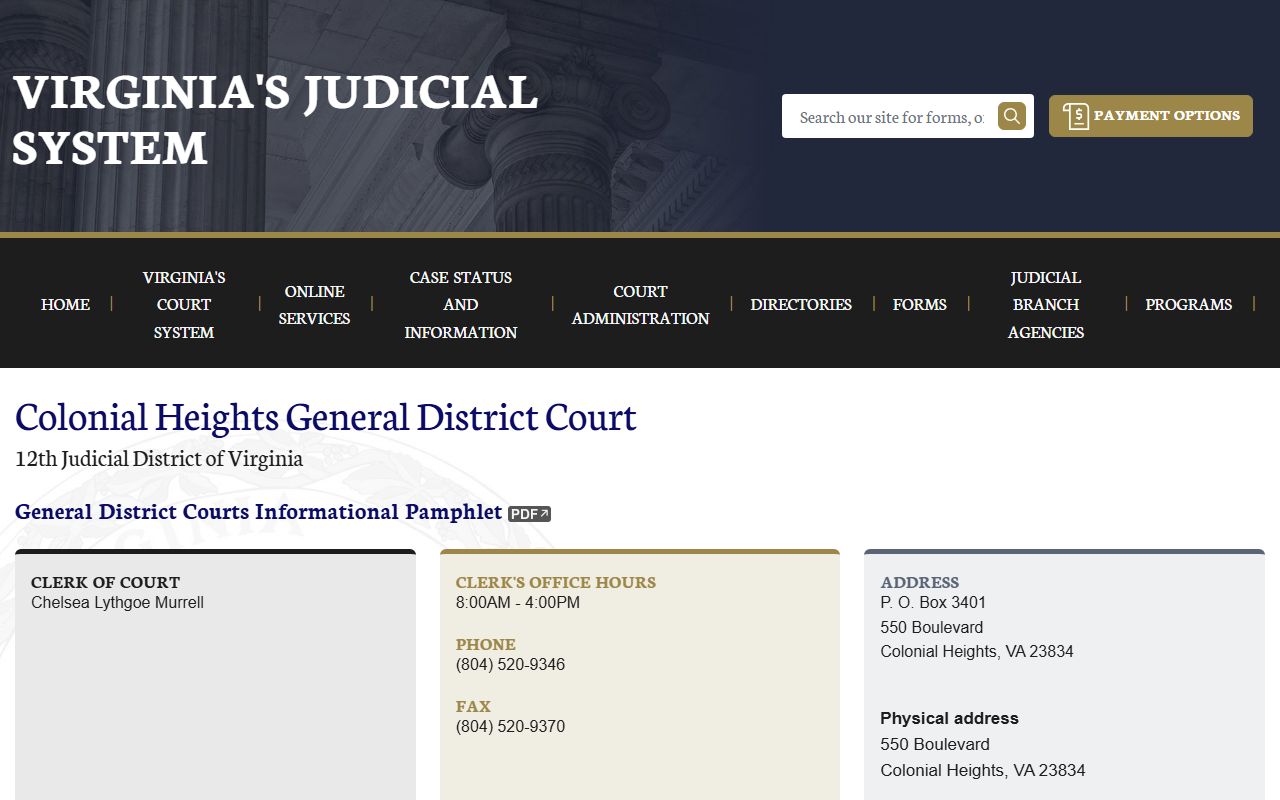 Colonial Heights General District Court docket records page