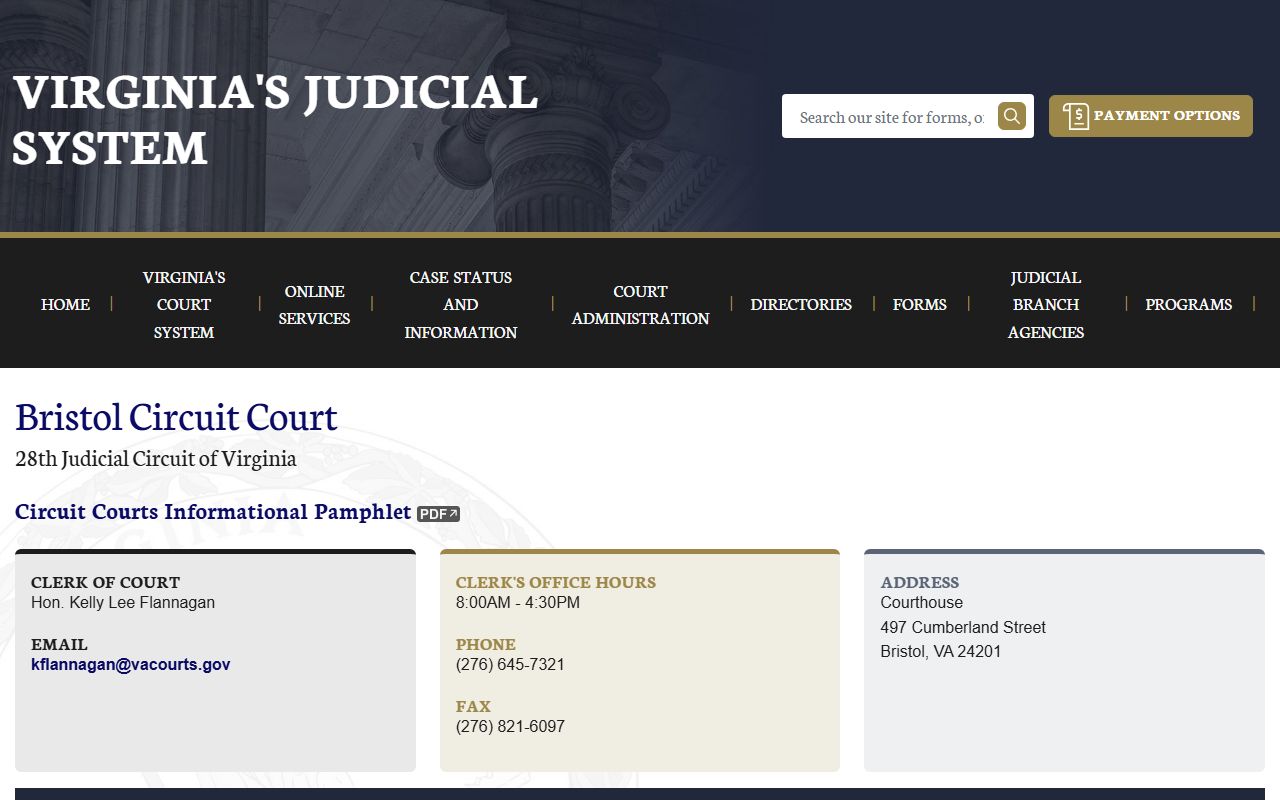 Bristol Circuit Court docket records page on vacourts.gov