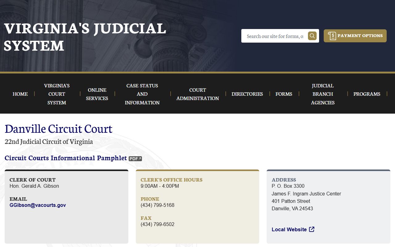 Danville Circuit Court docket records page on vacourts.gov
