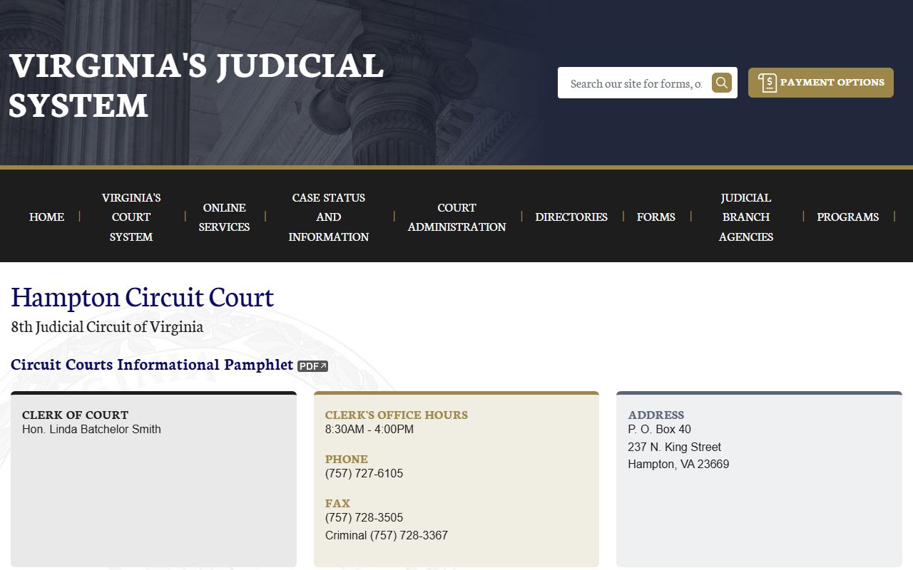 Hampton Circuit Court docket records page on vacourts.gov