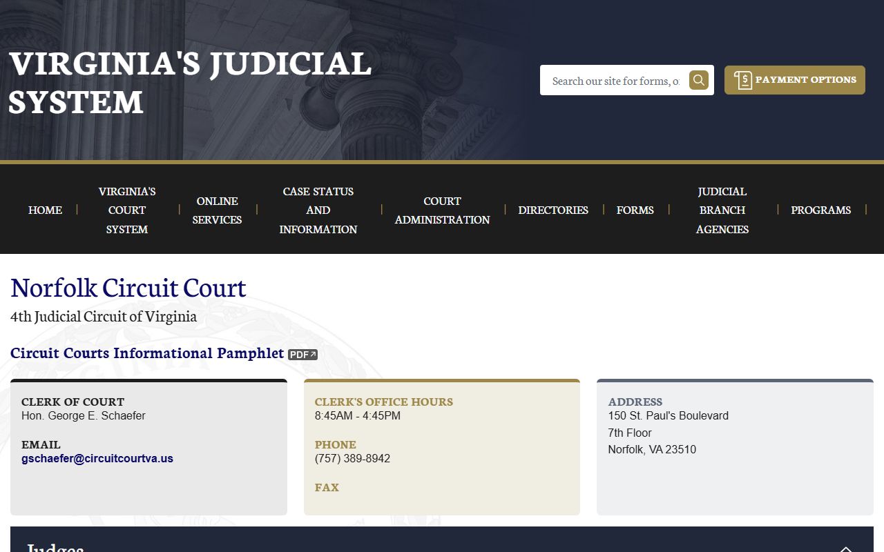 Norfolk Circuit Court docket records page on vacourts.gov