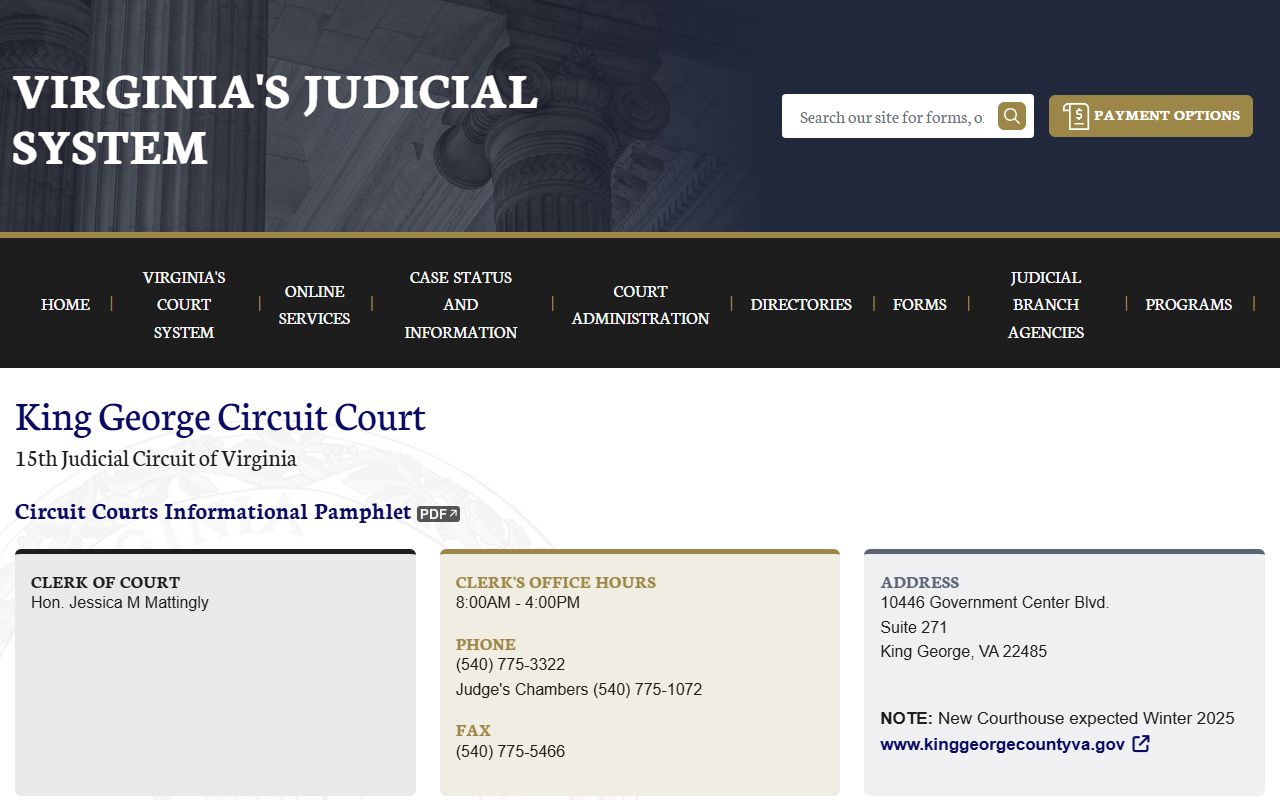 King George County Circuit Court clerk page showing court docket records access