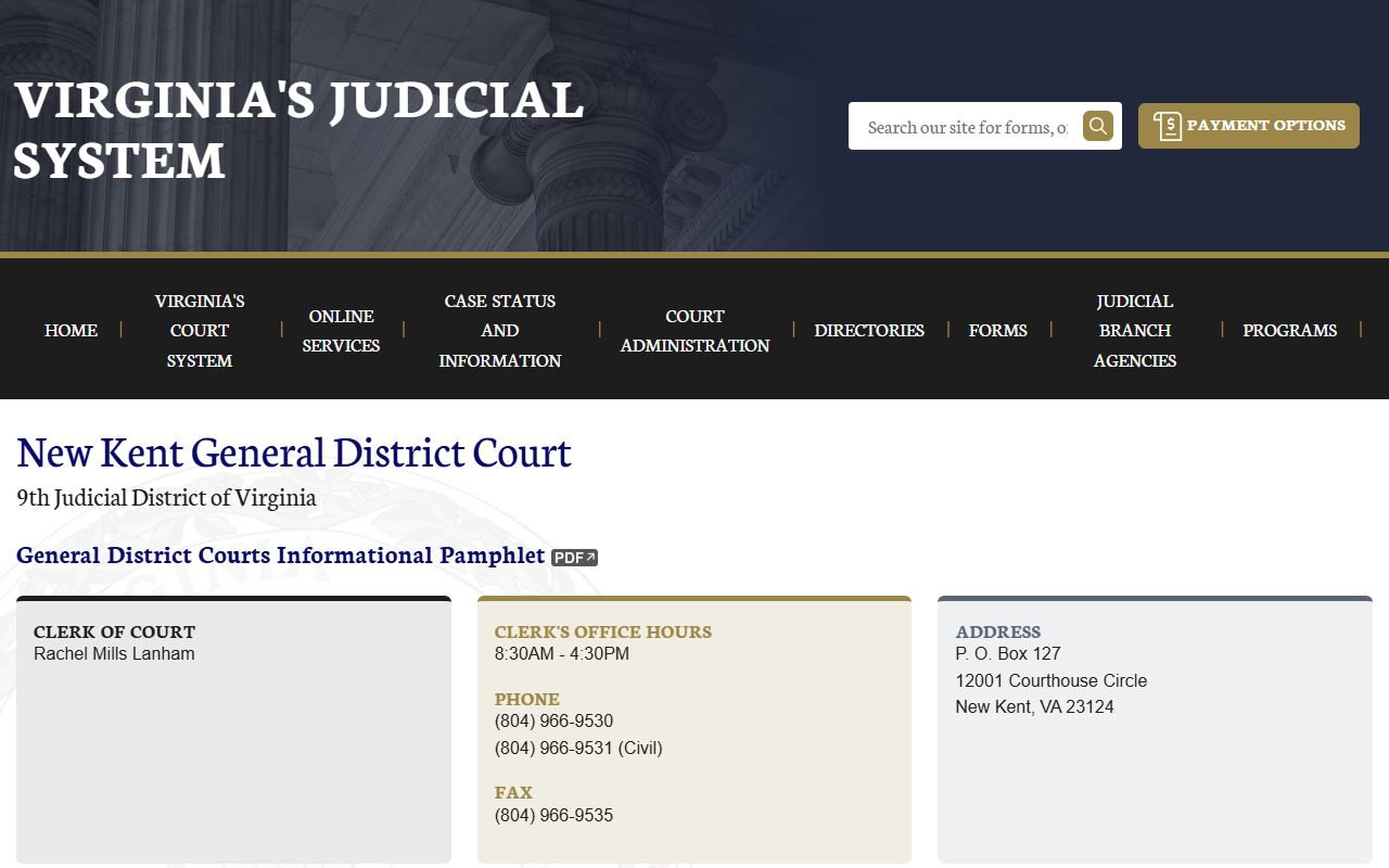 New Kent County General District Court on vacourts.gov with docket records search access