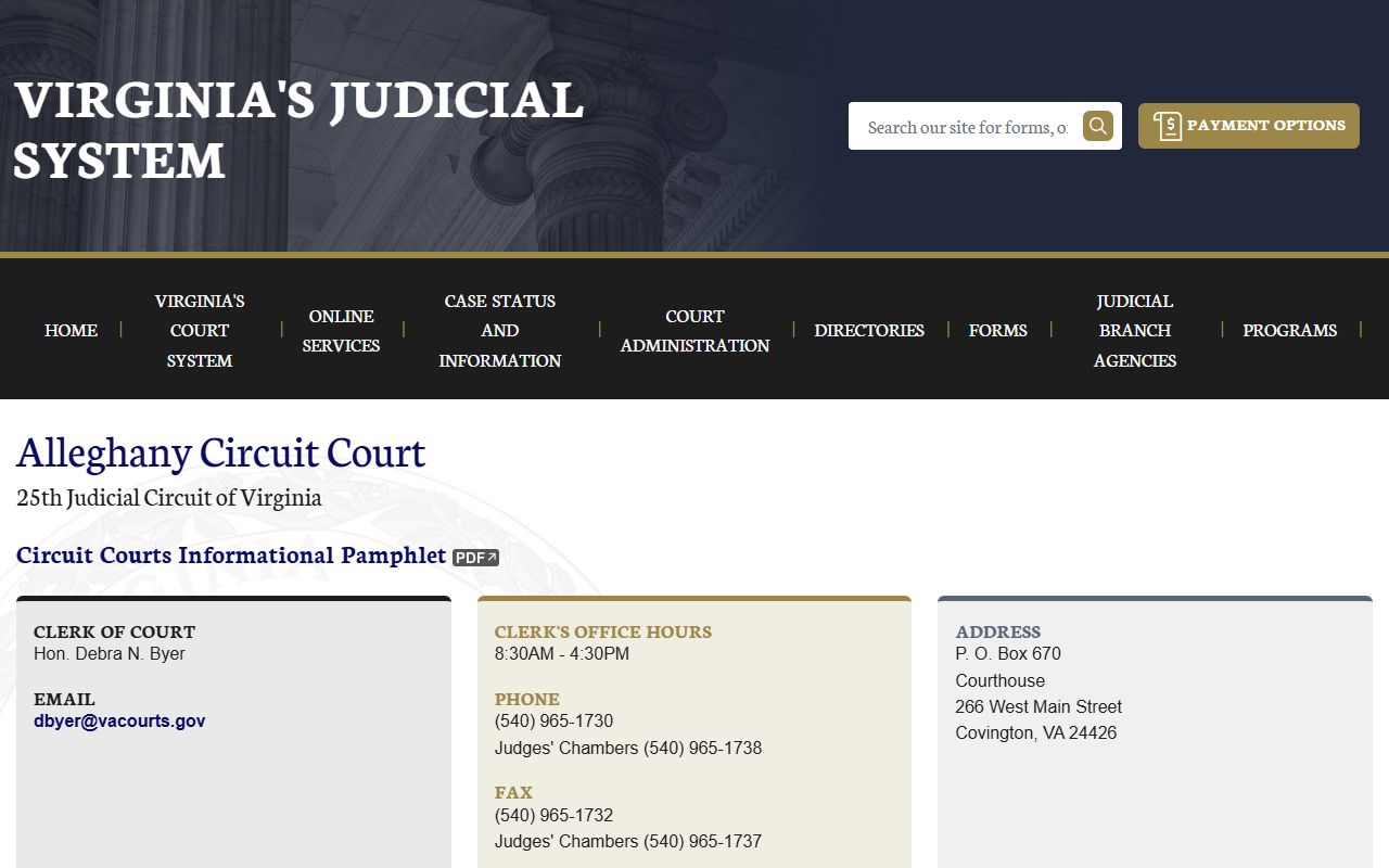 Alleghany County court docket records page on vacourts.gov