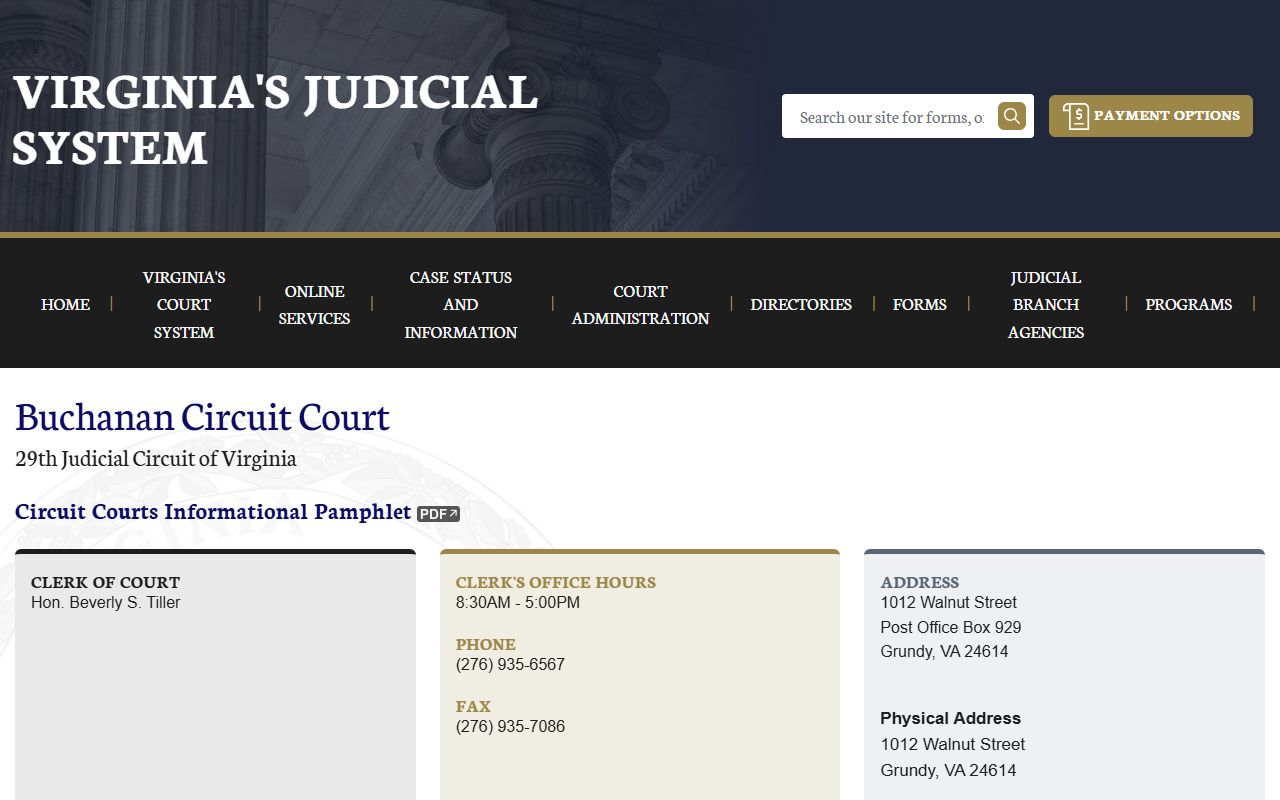 Buchanan County court docket records page on vacourts.gov
