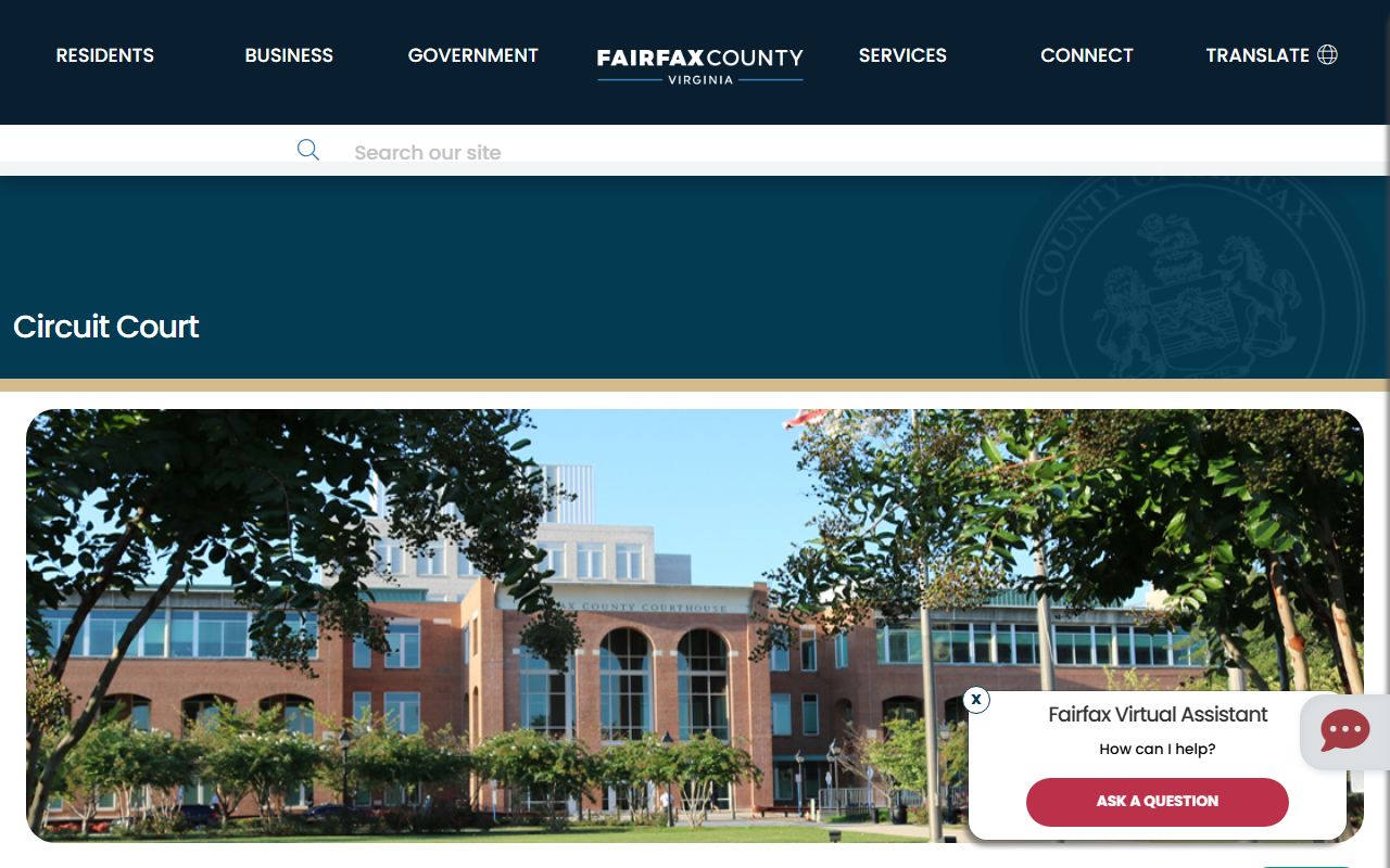 Fairfax County court docket records page on fairfaxcounty.gov