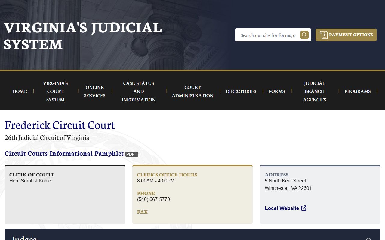 Frederick County court docket records page on vacourts.gov