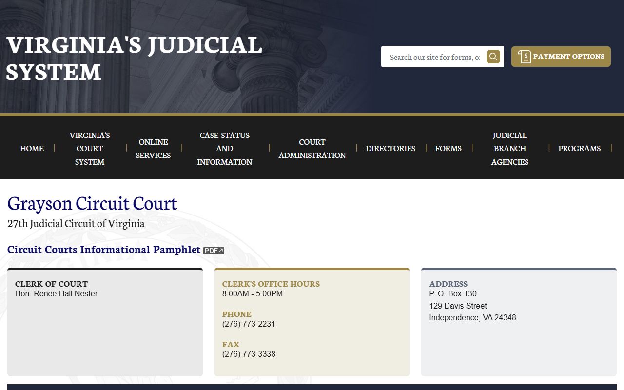 Grayson County court docket records page on vacourts.gov