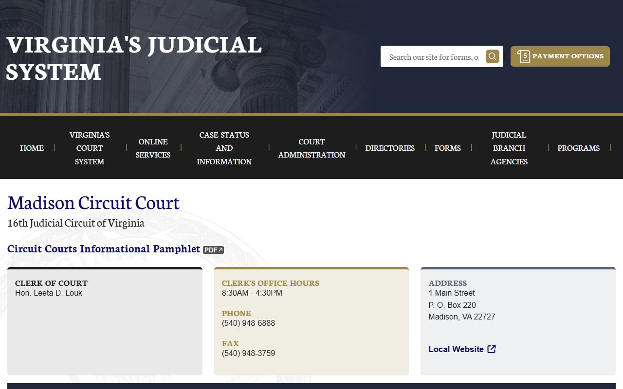 Madison County Circuit Court clerk page for court docket records