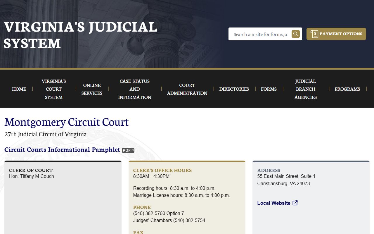 Montgomery County Circuit Court page on vacourts.gov with court docket information