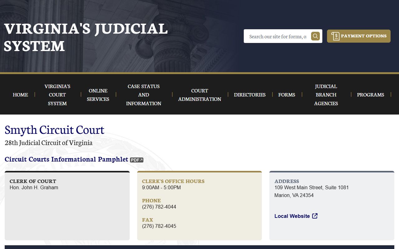 Smyth County circuit court docket records page on vacourts.gov