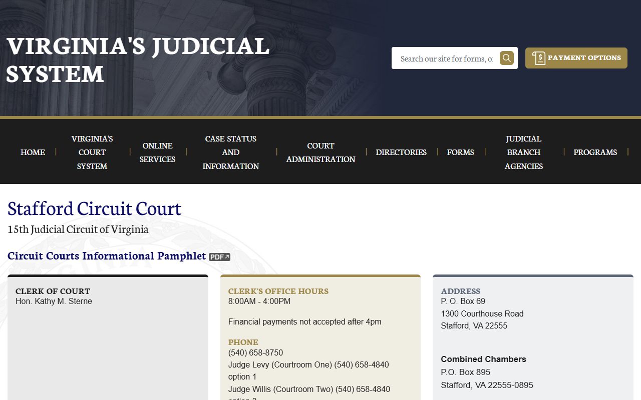 Stafford County circuit court docket records page on vacourts.gov