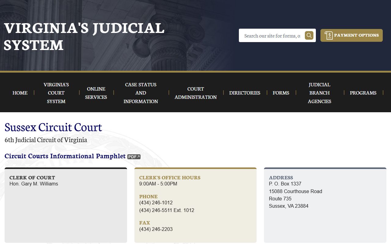 Sussex County circuit court docket records page on vacourts.gov