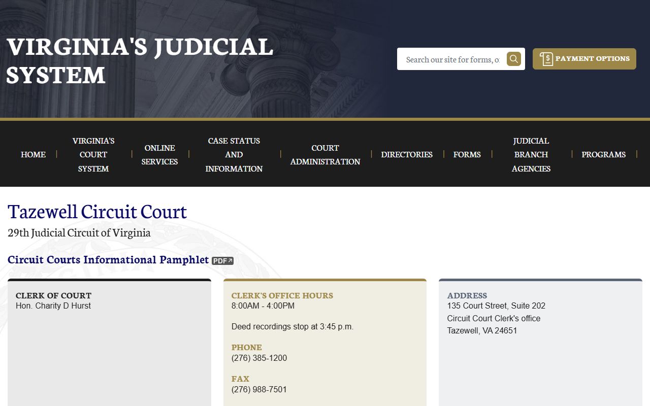 Tazewell County circuit court docket records page on vacourts.gov