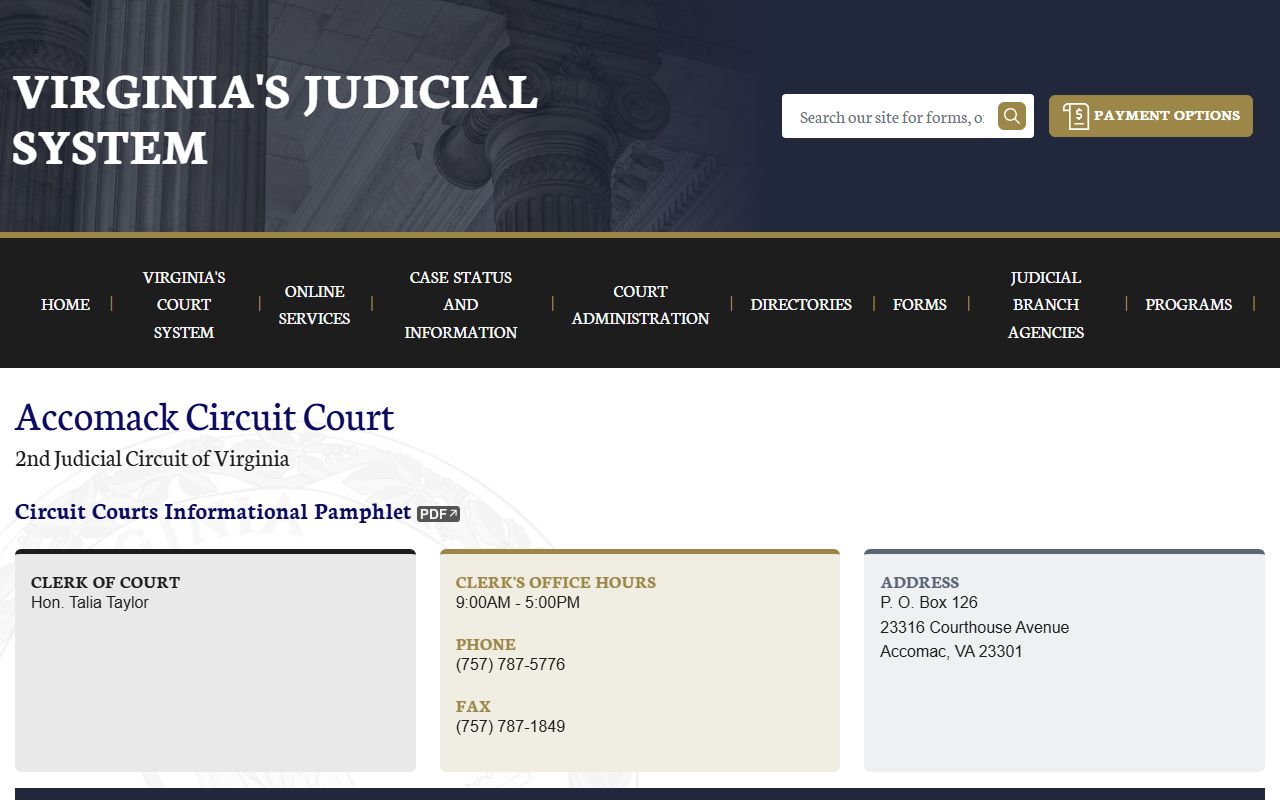 Accomack County court docket records page on vacourts.gov