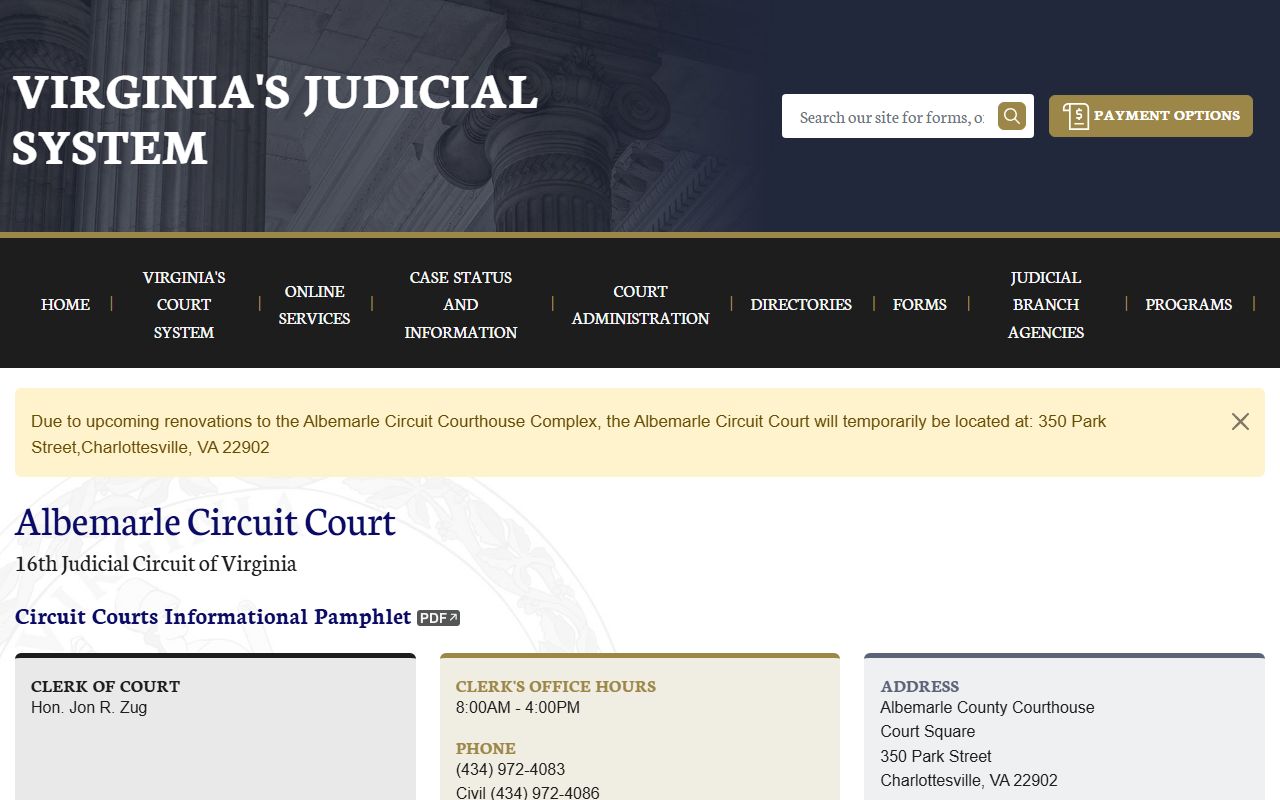 Albemarle County court docket records page on vacourts.gov