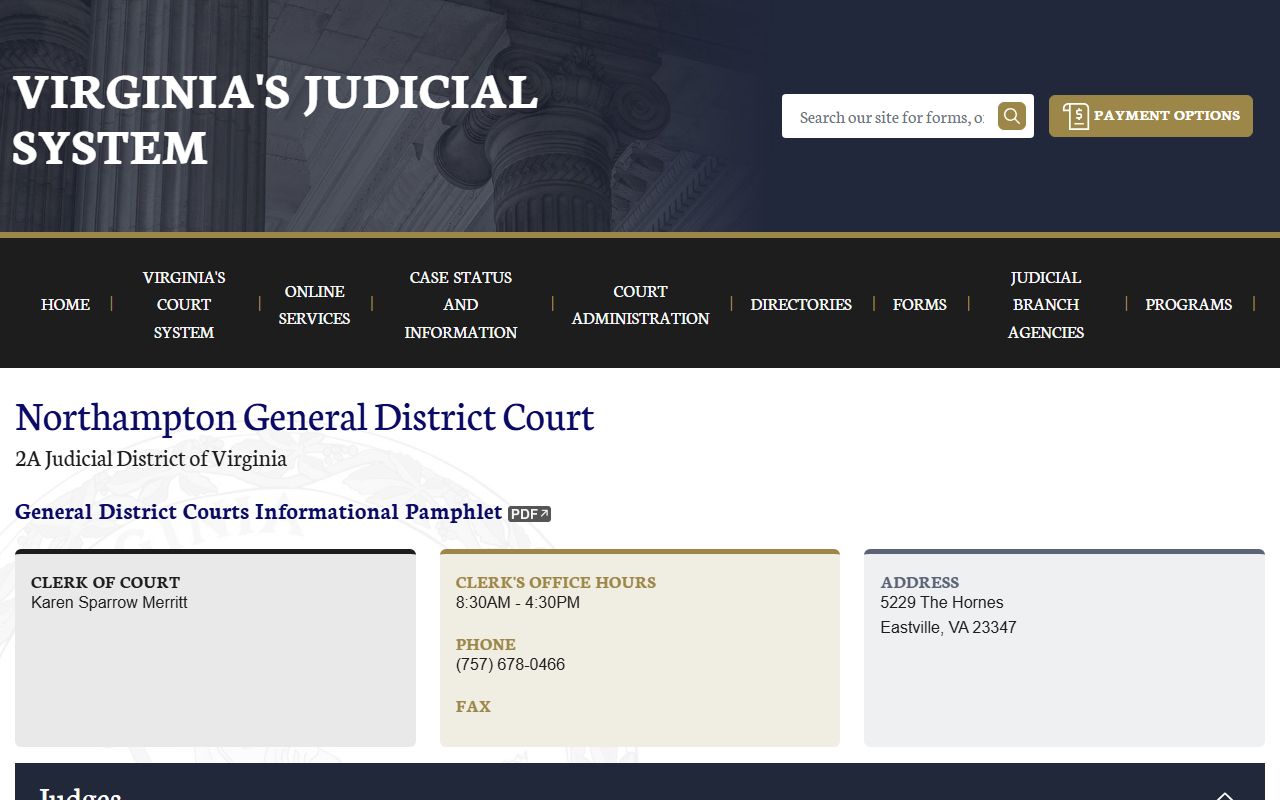 Northampton County General District Court on vacourts.gov with court docket search information