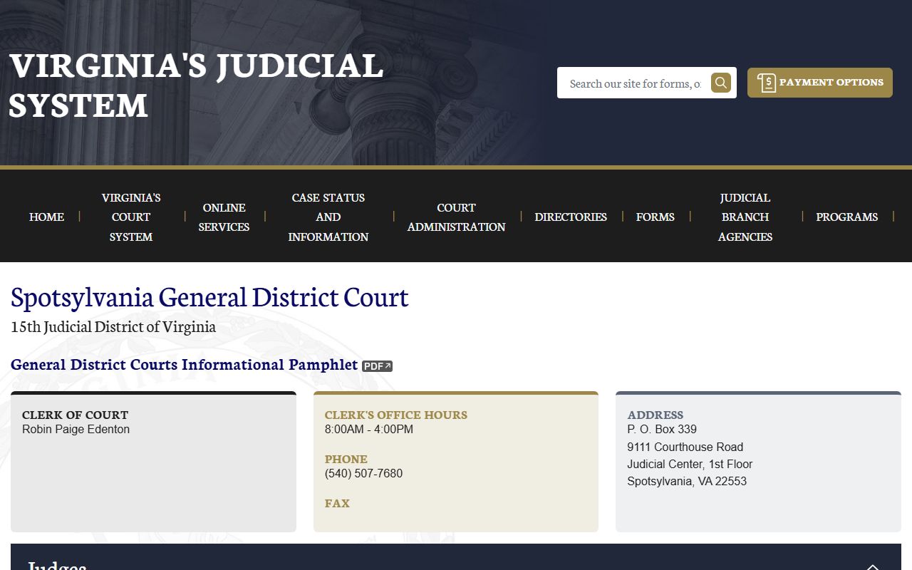 Spotsylvania General District Court docket records page on vacourts.gov