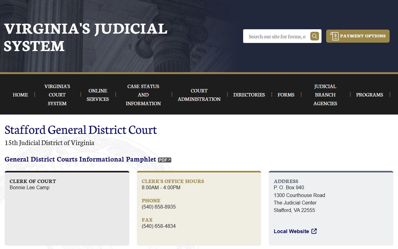 Stafford General District Court docket records page on vacourts.gov