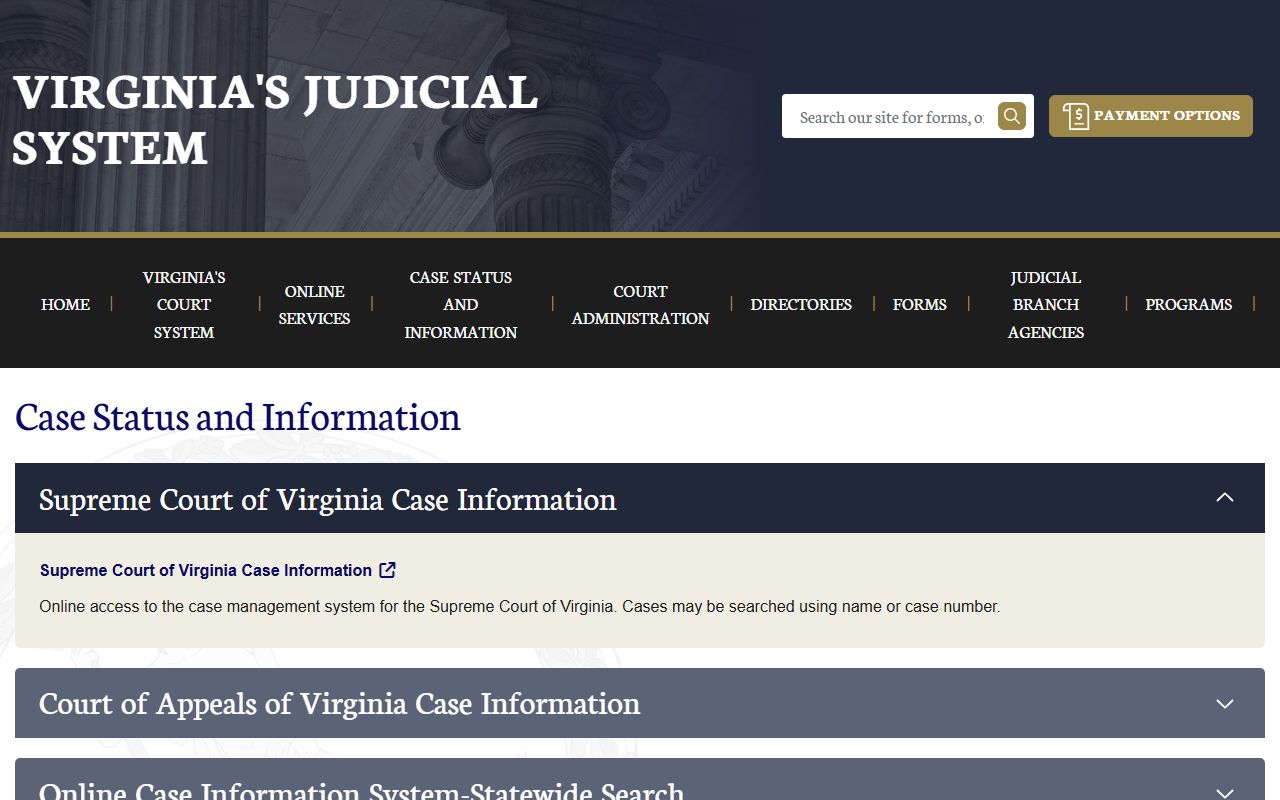 Virginia court case status and information portal
