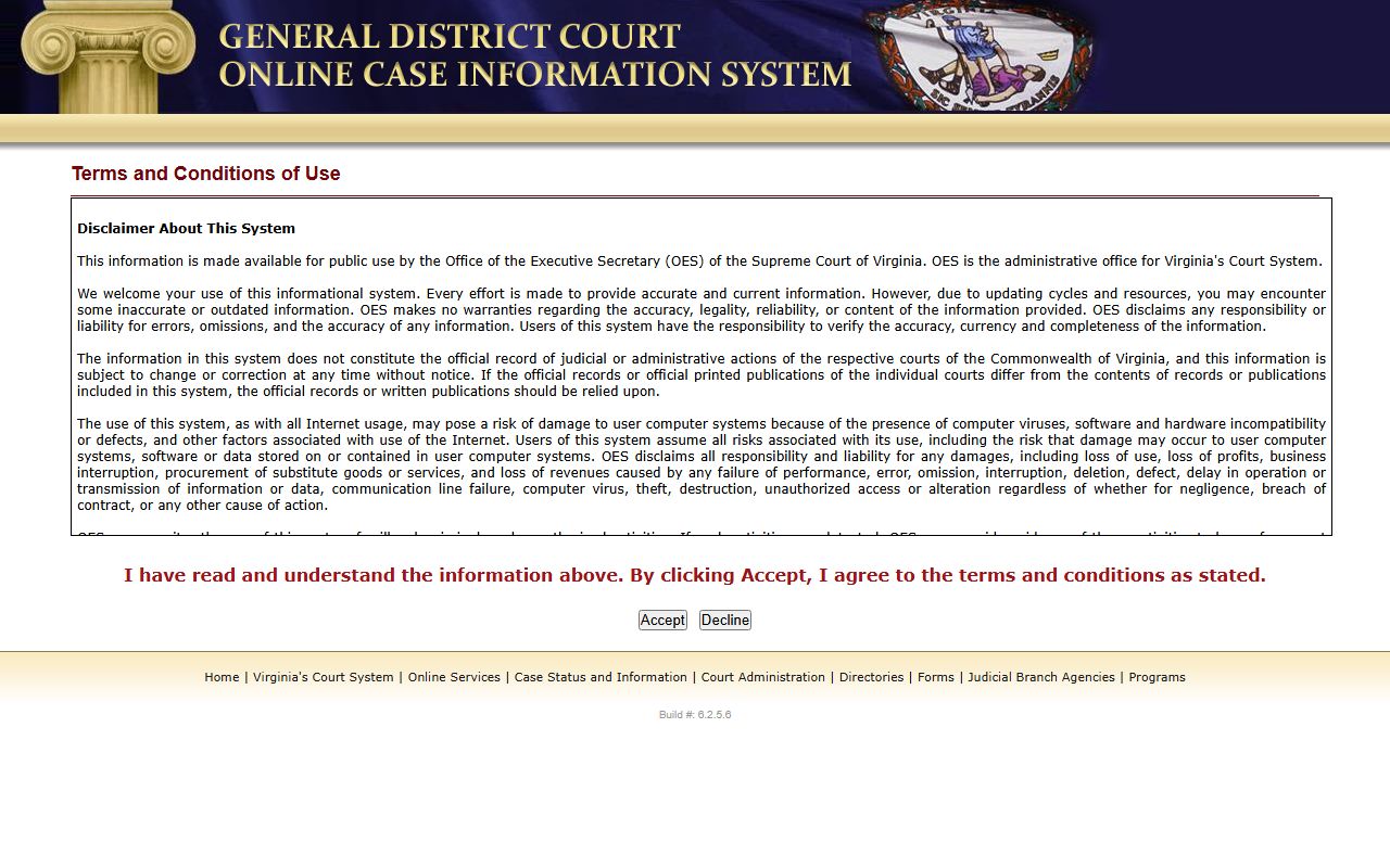 Virginia General District Court online case search system
