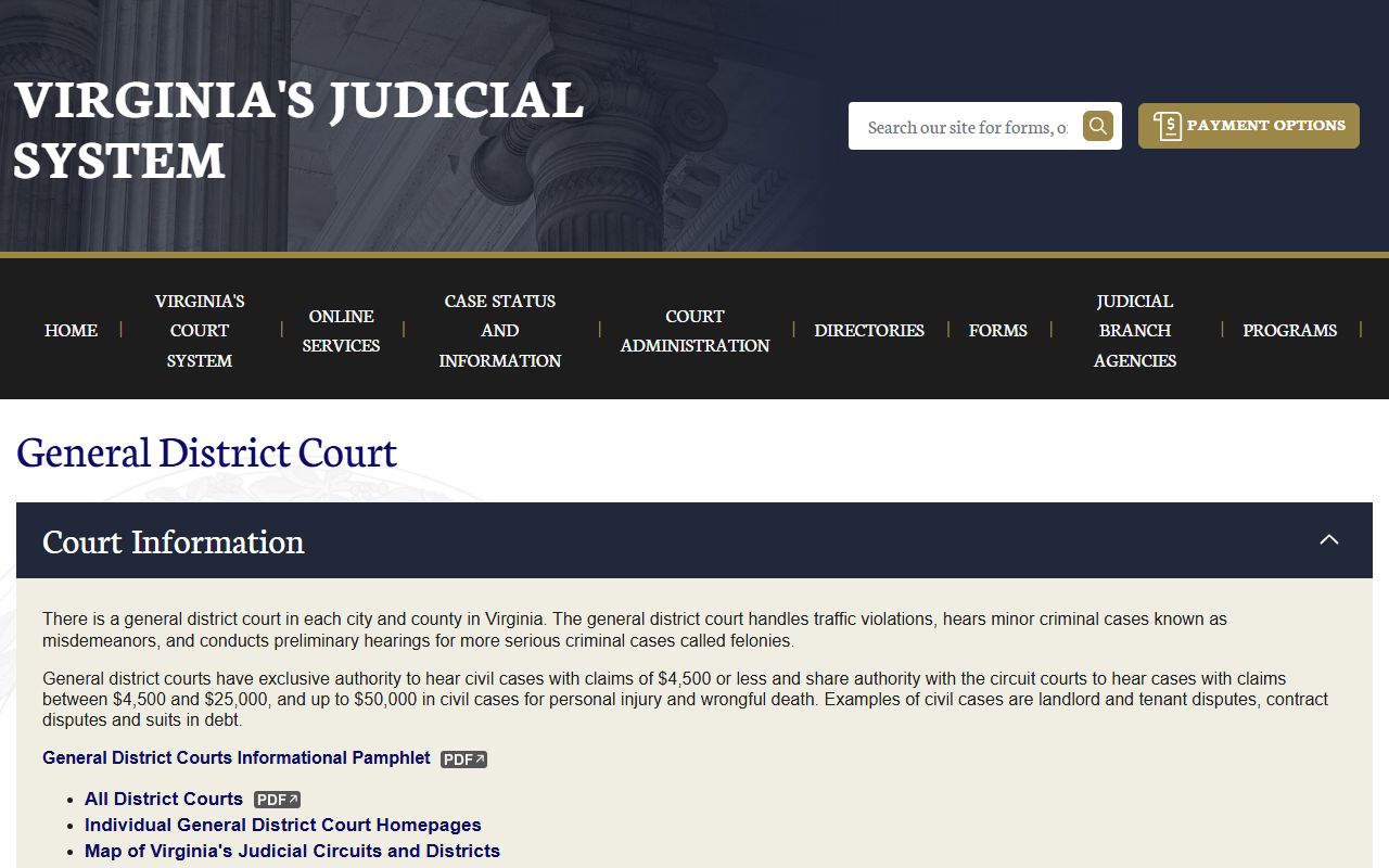 Virginia General District Court information and court docket access